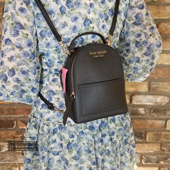 Kate Spade Mini Convertible Backpack BLACK Leather - Picture 5 of 12